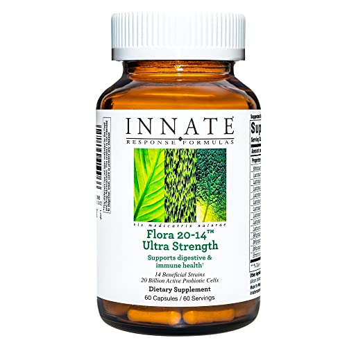 INNATE Response Formulas, Flora 20-14 Ultra Strength, Probiotic Supplement with 20 Billion CFU, 14 Probiotic Strains, Made Without Dairy or Soy, Gluten Free, Vegan, 60 Caps​