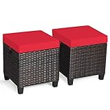 Tangkula 2 Pieces Outdoor Patio Ottoman, All Weather Rattan Wicker Ottoman Seat, Patio Rattan Furniture, Outdoor Footstool Footrest Seat w/Removable Cushions