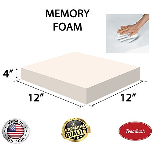FoamRush 4" x 12" x 12" Memory Foam Seat Cushion Made in USA
