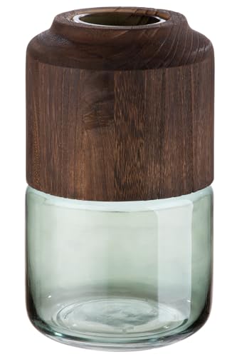 GILDE Decorative Glass Vase, Made of Glass and Wood, Decorative Autumn Living Room Gift for Women, Colours: Brown Green