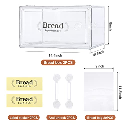 Bread Box For Kitchen Countertop, Stackable Bread Storage Container, Clear Bread Keeper Box, Plastic Kitchen Storage Box For Bread, Cookies, Fruits, Vegetable, Coarse Grains, Seasoning (2Pcs) #TOP5