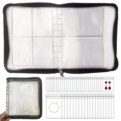 HSLFUAI Livro organizador de joias de viagem transparente – Estojo de armazenamento de joias portátil com bolsas transparentes para colares, anéis, brincos – Suporte de joias compacto para mulheres e