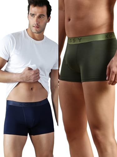 Image of KOFFY Men's Stretchable Cotton Lycra Long Trunk with C-Type Front Open | Wrinkle-Free | Ultra-Soft Elastic