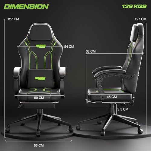 Image of DROGO Phantom Ergonomic Gaming Chair with Premium PU Leather Fabric, Linkage Armrest, Adjustable Neck & Lumbar Pillow | Computer Chair for Study | Home & Office Chair with Recline (Black /Green)