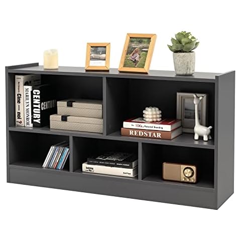 Tangkula 5 Cube Bookcase, 2 Tier Wooden Storage Open Bookshelf, Multipurpose Display Storage Cabinet for Living Room, Bedroom, Hallway, Kid's Playroom, Reading Nook (Grey) Cover