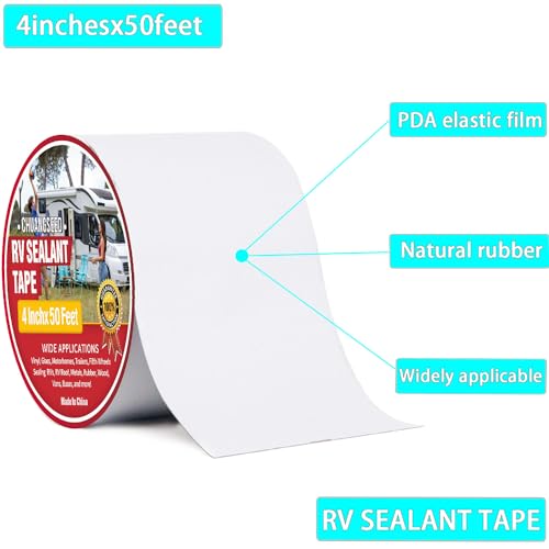 Image of CHUANGSEED RV Roof Tape White, 4 Inch X 50 Feet, RV Sealant Tape, Roof Patch Repair Tape for Camper Roof Repair, Trailer Roof Sealant, Stop Camper Roof Leaks, UV-Resistant, Weatherproof,Boat