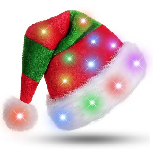 Beleuchtete Weihnachtsmütze 30 Hifot LED Weihnachtsmütze Erwachsene,Nikolausmütze Plüsche...