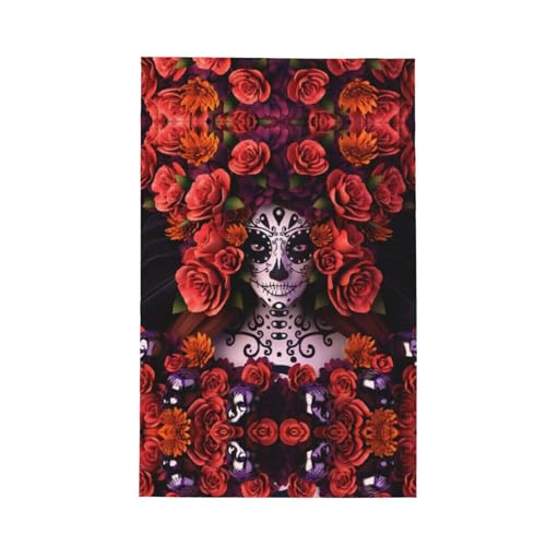 hhxvcv Toalla de cocina con diseño de calavera y rosas de azúcar del Día de los Muertos, paños de cocina con lazo para colgar, trapos de limpieza para tareas domésticas, té