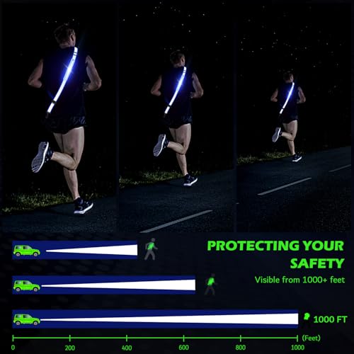 Leuchtband Joggen mit Reflektor Gürtel,LED Reflektorband USB Typ C Aufladbar Lauflicht mit Reflektoren Licht für Jogger Laufen Fahrrad Hundewandern Outdoor Sports für Männer, Frauen und Kinder (Blau)
