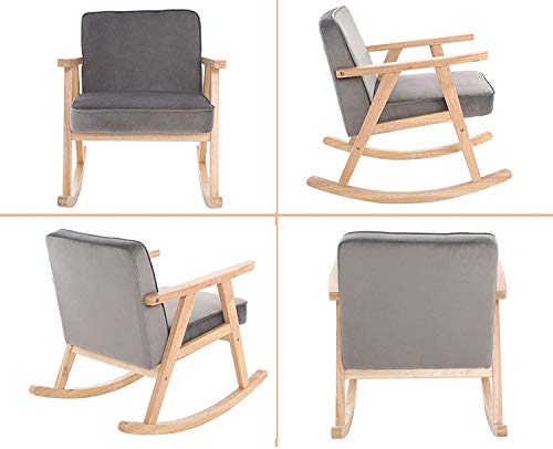 Sillón Vintage Mecedor Terciopelo Gris miniatura 3