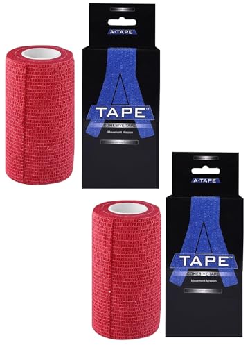 Image of A-Tape Breathable Self Adhesive Cohesive Bandage for Humans & Pets (Dogs, Cats, Birds) -Sports, Wrap, Athletic, Non Woven First Aid Medical, Wrist, Swelling (10 cm X 4.5 mtr) (Pack Of 4, Red)