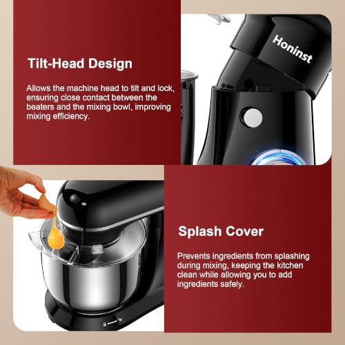 Image of Honinst 4QT Electric Stand Mixer, 10-Speed Tilt-Head Compact Kitchen Mixer
