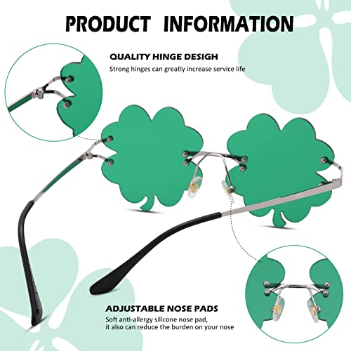 Hycredi St. Patrick’s Day Irish Shamrock Sunglasses Green Four Leaf Clover Leprechaun Costume Glasses4