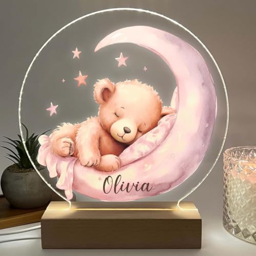 Teddy Bear Pink Moon & Stars Night Light for Kids