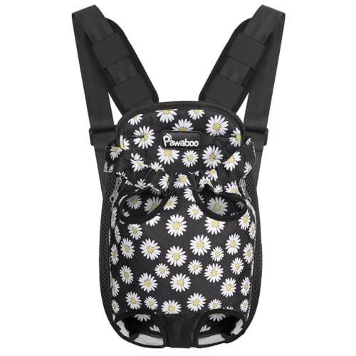 Pawaboo Pet Carrier Backpack, Adjustable Pet Front Cat Dog Carrier Backpack Travel Bag, Legs Out, Easy-Fit for Traveling Hiking Camping for Small Medium Dogs Cats Puppies, Extra Large, Black Daisy by Pawaboo - Used condition - CA$43.77