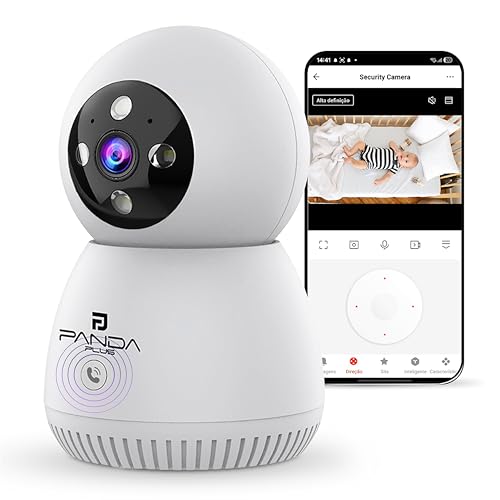 Câmera de Segurança Inteligente WiFi 3MP Giro 360 Visão Noturna Detecção de Movimento IA Áudio Bidirecional Alexa Google Assistente Babá Pet App PandaPlus Tuya Nuvem SD Bivolt Teto Mesa Parede