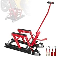 1500 LBS Hydraulic Motorcycle Lift Jack, Heavy Duty Steel Motorcycle Scissor Lift with Wheels and Handle, Foot-Operated Hoist ATV Lift Stand with 2 Ratchet Belts, Red