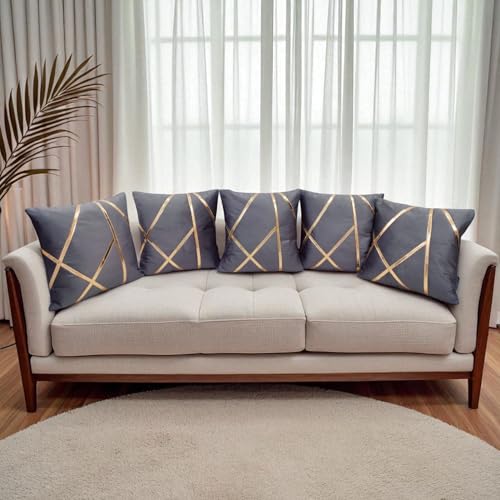 Image of Zikrak Besur Gold Stripe On Velvet|Pack of 5 Cushion Cover|for Home Decoration|Living Room Decor|Hotel Premeuim Quality Cushion Cover|Exclusive ON Amazon (Silver, 16 X 16 INCH(40 X 40 CM))