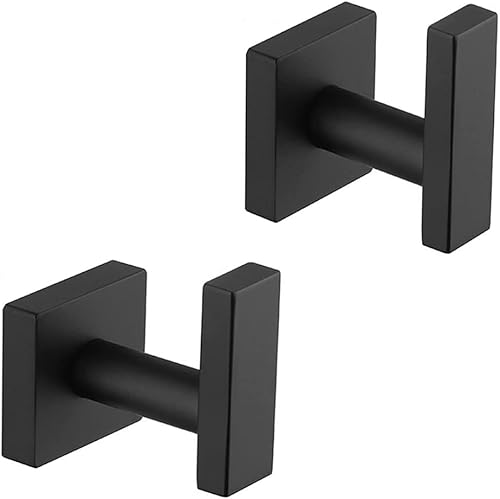 2 ganchos para toallas de baño, accesorios de baño para montaje en pared, gancho de capa individual y bata de acero inoxidable SUS304, cuadrado
