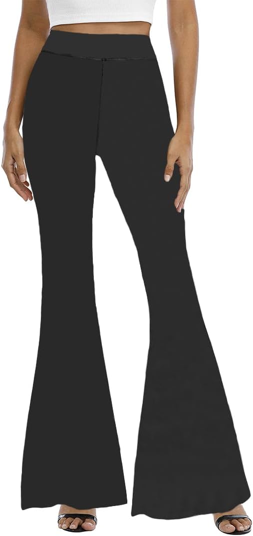 WSPLYSPJY レディース プリント ストレッチ ベルボトム フレア パラッツォパンツ ズボン