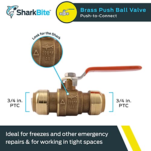 SharkBite 3/4 Inch Ball Valve, Push to Connect Brass Plumbing Fitting, Water Shut Off, PEX Pipe, Copper, CPVC, PE-RT and HDPE Pipe, 22185-0000LFA - Image 5