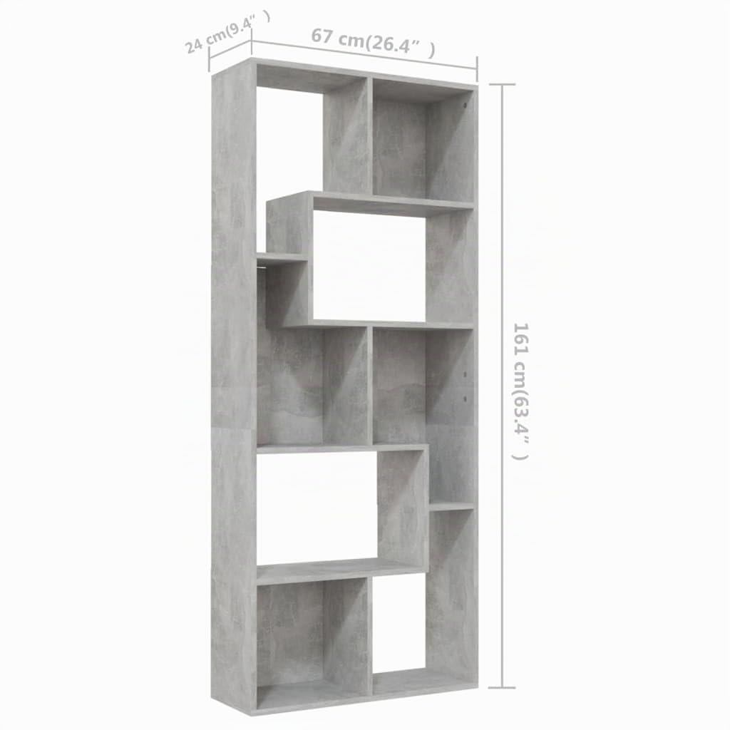 vidaXL Libreria Grigio Cemento 67x24x161 cm in Truciolato