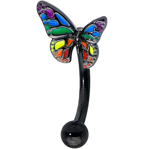 Body-Candy-Womens-14G-Black-PVD-Steel-Eyebrow-Piercing-Rainbow-Pride-Butterfly-Eyebrow