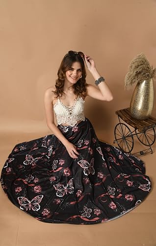 Image of VAGISHA Women's 4-Metre Flared Long Skirt | Skirts for Women Long Length | Long Skirts for Girls | Ethnic & Boho Printed Wear with Elastic Waist | Perfect for Party, Festive & Casual Look
