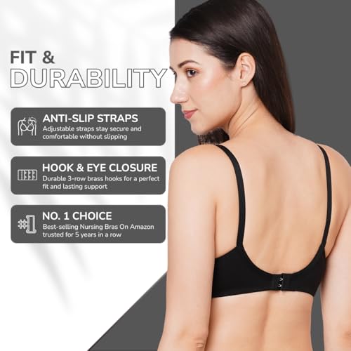 MomToBe Women's Cotton Multicolor Full Cup Non Padded Feeding Bra/Nursing Bra/Maternity Bra Combo - Pack of 3