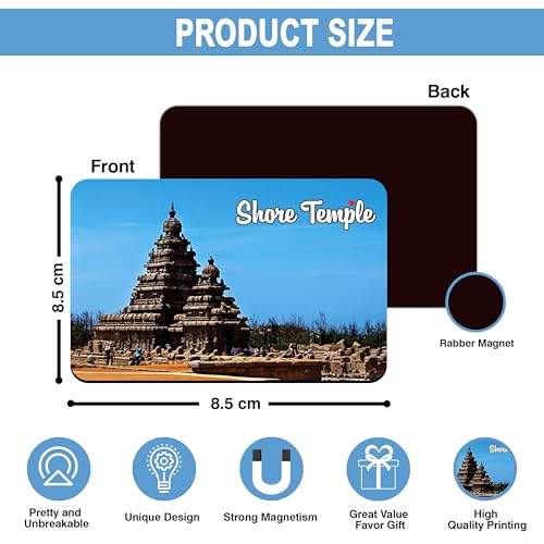 Image of Elegant Fridge Magnet with Themes |Rectangular Size Refrigerator Magnet with Magnetic Rubber Back | Pack of 1, 8.6cm X 5.4cm (Shore Temple)