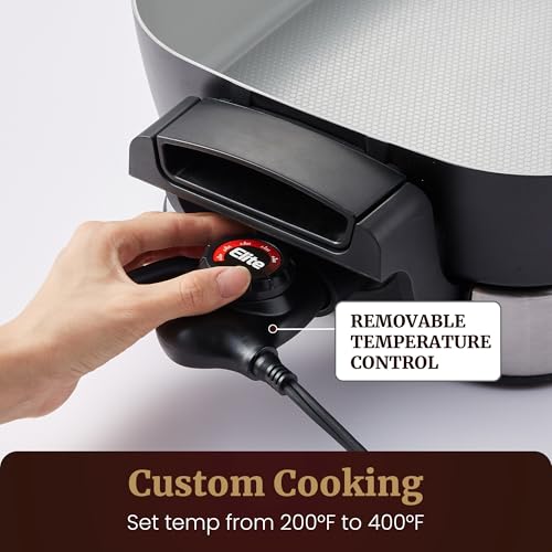 Image of Elite Gourmet 15 inch x 12 inch x 3 inch Stow-Away Foldable Electric Skillet, Ceralast PFAS Free Ceramic, 1500W Rapid Heat, Dishwasher Safe Pan & Lid, Black /Grey