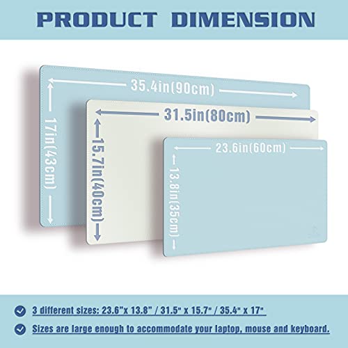 Knodel Desk Mat, Office Desk Pad, 31.5" x 15.7" PU Leather Desk Blotter, Laptop Desk Mat, Waterproof Desk Writing Pad for Office and Home, Dual-Sided (Light Blue)