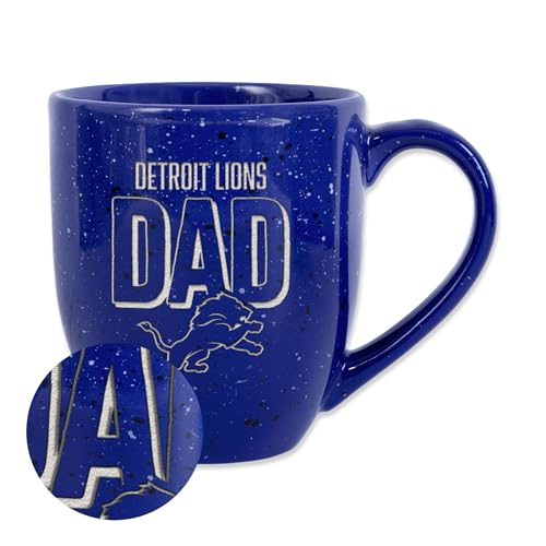 Rico Industries NFL Football Detroit Lions Dad Royal Blue 16 oz Team Color Laser Engraved Speckled Ceramic Coffee Mug