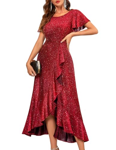 BeryLove Women Sequin Formal Party Dress Flutter Short Sleeve Wed...