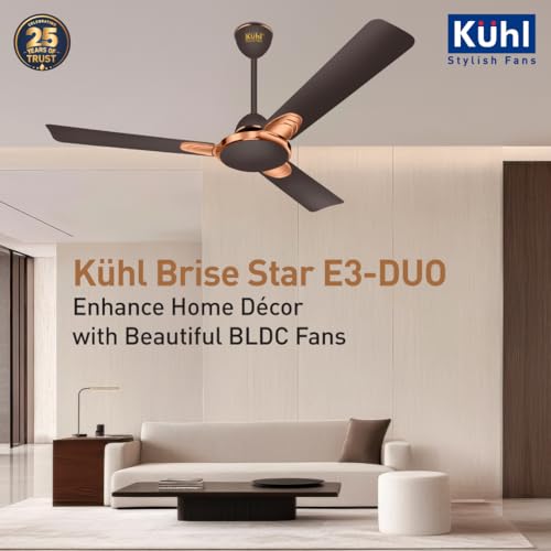 Image of KUHL Brise Star E3-DUO 1200mm BEE 5-Star BLDC Ceiling Fan |29W Energy Saving (Up to 65%) | High Airflow & Low Noise |Remote as well as Regulator Operated| 5 Year Motor Warranty | ISI Marked (Espresso)