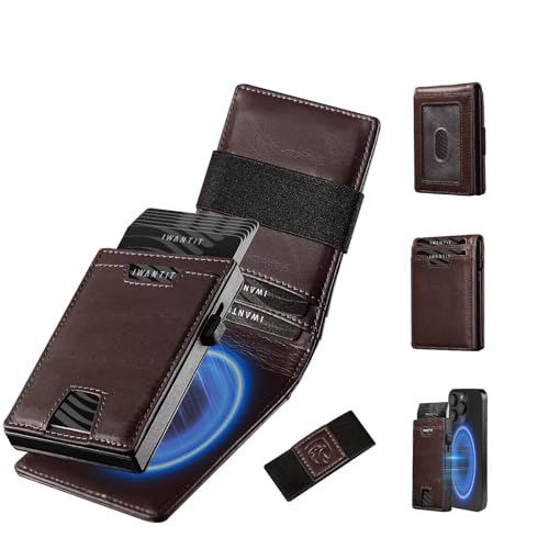 Image of iwantit 3 in 1 Magsafe Wallet Men: Bifold Wallet + Magnetic Wallet for iPhone - Detachable Cash Strap, Smart Pop Up Card Holder, ID Window, Premium Leather (Vegetable-tanned Brown)