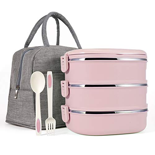 Mr.Dakai Stackable Bento Lunch Box for Kids/Adults, 3 Tier Insulated Stainless Steel Leakproof