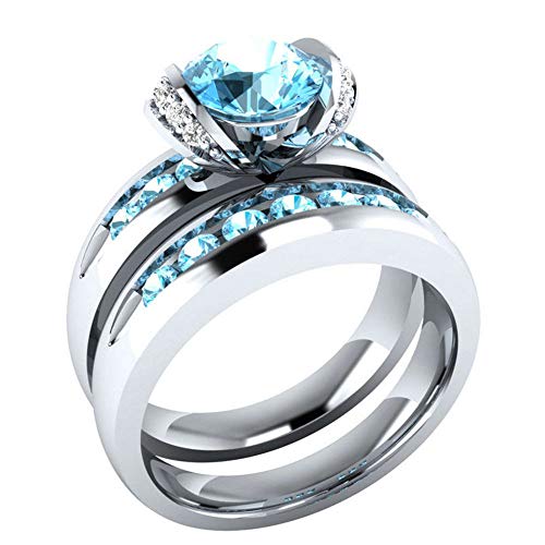 【Sakurakofu】レディース 指輪 ブルートパーズ 2連 キャンディリング 人工宝石 S925 シルバー 12号 13号 15号 16号 18号 19号 21号 22号 (13)