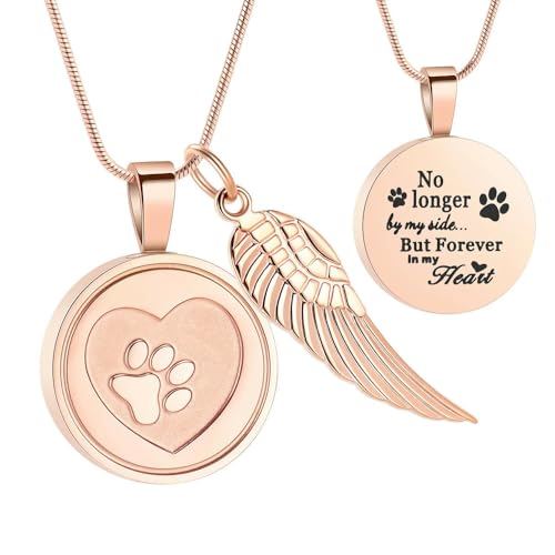 GMLRTOSPT Collar de urna Personalizado con Colgante de Huella de Pata de ala, de Acero Inoxidable, para Cenizas de Mascotas, Regalo para niña, urna Conmemorativa Que se Puede Abrir, Oro Rosa