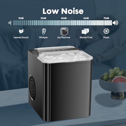 DUMOS Countertop Ice Maker, Portable 1.5L Ice Machine with Self-Cleaning, 26.5lbs/24H Fast Ice Making, 9 Bullet Ice Cubes in 6 Mins, 2 Size Options, Quiet Compact Ice Maker, Black