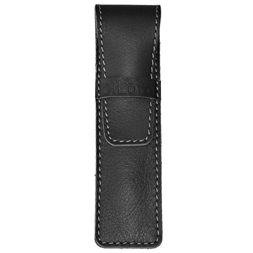 DiLoro Full Grain Top Quality Genuine Leather Single Pen Case Holder Sleeve Pouch in Black