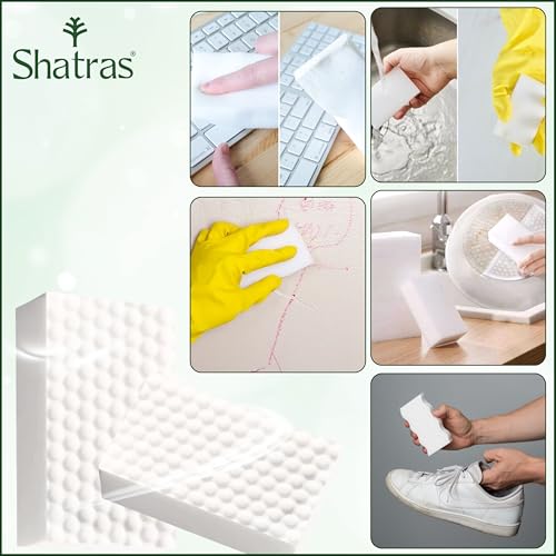 Image of Shatras Magic Eraser Cleaning Sponge - Multipurpose Melamine Foam Stain Remover Foam for Walls, Kitchen, Bathroom, Tiles & Shoes | Just Add Water Stain Remover (Pack of-4)