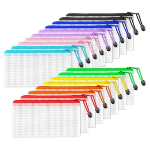 Image of SUNEE Plastic Mesh Zipper Pouch 4.6x9.2 in (9 Colors, 18 Packs), Plastic Pencil Pouches, Multipurpose Travel Bags, for Office Supplies Bills Cosmetics Travel Accessories& Games Organizing Storage