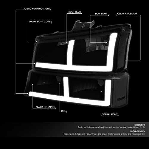 Image of DNA MOTORING HL-LB4-CSIL03-BK-SM-CL1 Pair of LED F-LED Light Bar Headlights Compatible with 03-06 Avalanche 1500 2500 / Silverado 1500 2500 3500, Fit Models without Factory Cladding ONLY