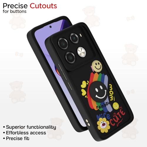 Image of Pikkme Back Cover for Infinix Note 40 Pro 5G | Soft Silicone| Cute Rainbow Smile & 3D Cartoon Flower Design | Shockproof Raised Camera Protection Bumper Case (Black)