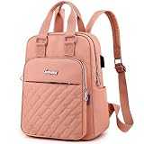 Rucksack Damen Kleiner, Mode Daypack Wasserdichter mit Laptopfach & Anti Diebstahl Tasche Eleganter Schulrucksack Mädchen USB Ladeanschluss Geeignet für Schule Reisen Arbeit Lässig (Rosa), 14 Zoll