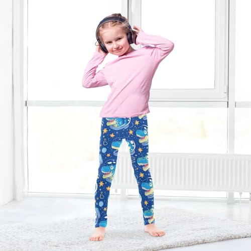 Wusikd Cartoon Dinosaur Face Girls' Leggings Toddler Doodles Space Stars Swirls Kids Yoga Pants Dance Active Tights 4T4