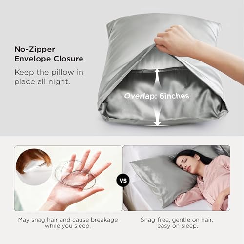 Image of Bedsure King Size Satin Pillowcase Set of 2 - Silver Grey Pillow Covers for Hair and Skin with Envelope Closure, Similar to Silk Pillow Cases, Gifts for Women Men, 20x36 Inches, 2pcs