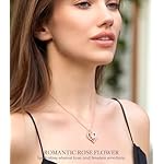 Beam & Bask Rose Flower Heart Moissanite Necklaces for Wife, S925 Silver Pendant for Women, 18K Gold Plated Jewelry for Her Girlfriend Mom for Anniversary Birthday - Image 2
