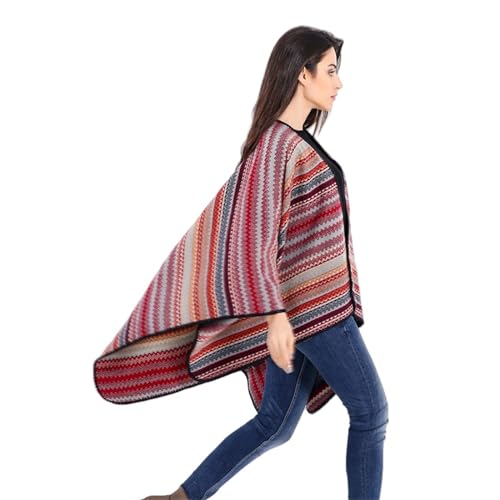 Capa poncho suave contra el frío Chal de rayas cómodo de invierno 6